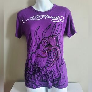 Ed Hardy Purple Graphic Tee - Women's Short Sleeve Top